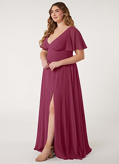 Azazie Kimber Bridesmaid Dresses Mulberry A-Line Flounce Sleeve Chiffon Dress image11