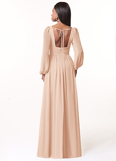 Azazie Norah Bridesmaid Dresses English Rose A-Line V-Neck Long Sleeve Chiffon Dress image2