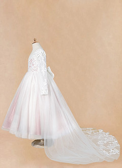 Azazie Elodie Flower Girl Dresses Ivory Dusty Rose Ball-Gown Lace Dress image14