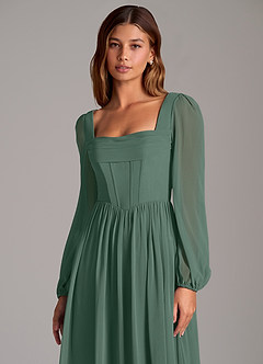 Azazie Maree Bridesmaid Dresses Sea Moss A-Line Corset Chiffon Dress image7