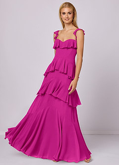 Barbie ♥ Azazie Robes de demoiselle d'honneur Robe Trapèze en Mousseline de soie Encolure en Forme de Cœur Fuchsia image1