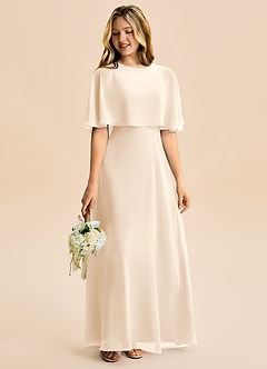 Azazie Maris Junior Abito A-Line in Chiffon Alabastro Bianco image6