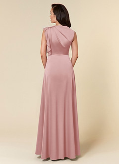 Azazie Narine Mother of the Bride Dresses Powder Pink A-Line High Neckline Pleated Stretch Satin Dress image5