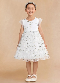 Azazie Alisia Flower Girl Dresses Ivory A-Line Pleated Tulle Dress image2
