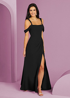 Barbie ♥ Azazie Brautjungfernkleider A-Linie Schulterfrei Chiffon Kleid Schwarz image3