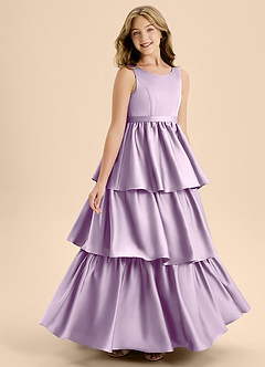 Azazie Meadowyn Junior Vestido de Lila Esmerilada de Satén Elástico de Corte En A con Lazo image3