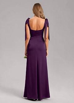 Azazie Frostine Bridesmaid Dresses Grape A-Line Bow Stretch Satin Dress image8