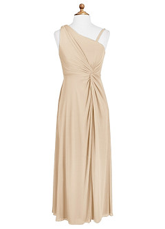 Azazie Brooke Junior Abito A-Line in Maglia Plissettato Champagne image5