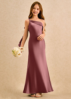 Azazie Almond Girls Formal Sukienki dla dziewczynek sypiących kwiaty Osłona Jedno ramię Satyna elastyczna Długość podłogi Sukienka image2