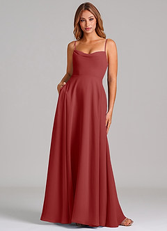 Azazie Elle 신부 들러리 드레스 A라인 주름진 쉬폰 바닥 길이 드레스 image1