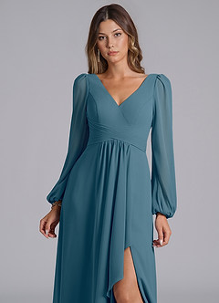 Azazie Omari Bridesmaid Dresses Bermuda A-Line Long Sleeve Chiffon Dress image7