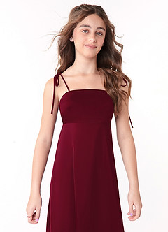 Azazie Violeta Junior A-Linie Schleifen Stretch-Satin Kleid Burgunderrot image4