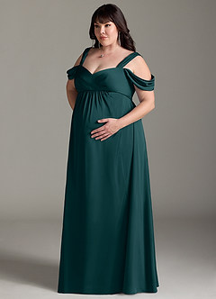 Azazie Rhea Maternity Bridesmaid Dresses A-Line Off-The-Shouler Pleated Stretch Satin Floor-Length Dress image11