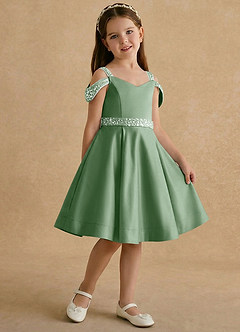 Azazie Judi Final Sale Dusty Blue A-Line Matte Satin Dress image4