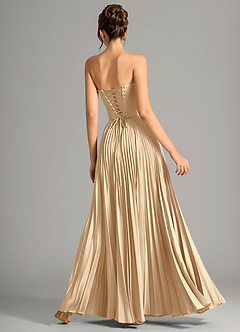 Azazie Saedra Bridesmaid Dresses Champagne A-Line Corset Stretch Satin Dress image6