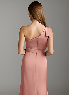 Azazie Rinna Brautjungfernkleider Meerjungfrau-Linie Gestreift Stretch-Satin Kleid Rosettenrosa image7