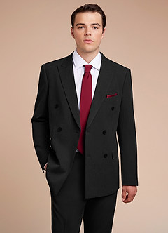 front Collins Black Double Breasted Wool Blend Suit Jacket