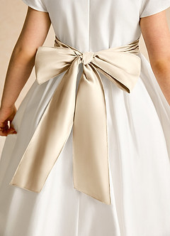 Azazie Deary Flower Girl Dresses Ivory Champagne A-Line Bow Cotton Dress image8