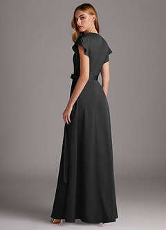 Azazie Nico Bridesmaid Dresses Black A-Line V-Neck Stretch Satin Dress image5