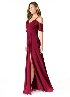 Azazie Dakota Vestidos de damas de honor Vestido Borgoña de Gasa de Línea A con Cuello en V plisado image3