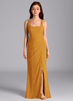 Azazie Mero Junior Meerjungfrau-Linie Plissee Chiffon Kleid Butterscotch image4