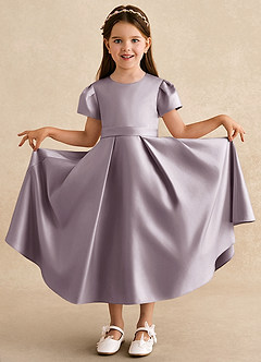 Azazie Princess Flower Girl Dresses Dusk A-Line Pleated Matte Satin Dress image3