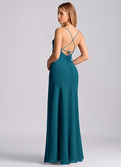 Azazie Grata Bridesmaid Dresses Ink Blue Mermaid Pleated Chiffon Dress image2