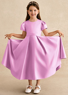 Azazie Princess Flower Girl Dresses Candy Pink A-Line Pleated Matte Satin Dress image3