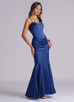 Azazie Inara Bridesmaid Dresses Royal Blue Mermaid Pleated Stretch Satin Dress image5