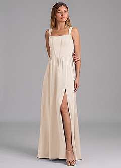 Azazie Rosaline Bridesmaid Dresses White Alabaster A-Line Side Slit Stretch Satin Dress image4