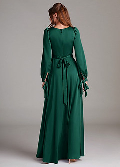 Azazie Leonia Robes de demoiselle d'honneur Robe Trapèze en Satin extensible Manche longue émeraude image2