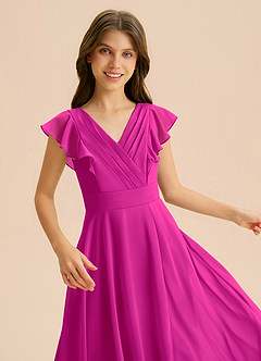 Azazie Anysa Junior Robe Trapèze en Mousseline de soie Rayé Fuchsia image7