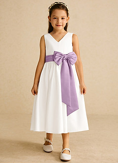 Azazie Darling Flower Girl Dresses Ivory Wisteria A-Line Bow Cotton Dress image4