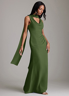 Azazie Linelle Bridesmaid Dresses Olive Mermaid Pleated Chiffon Dress image8