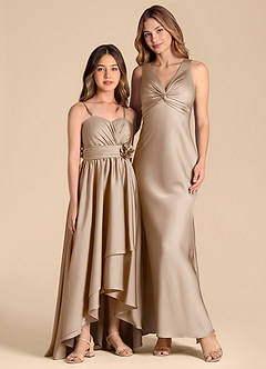 Azazie Catalina Junior Vestido de Gris Pardo de Satén Elástico de Corte en A con Escote de Corazón image3