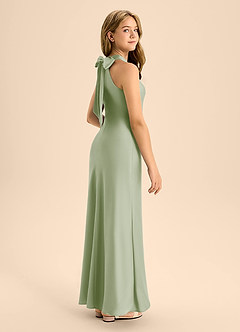 Azazie Doretta Junior Vestido de Salvia Polvorienta de Satén Elástico de Corte En A con Plisado image1