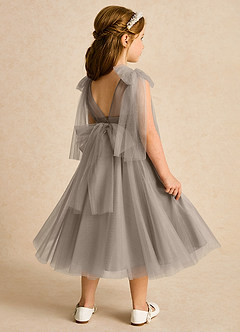 Azazie Dori Robe Demoiselle D'honneur Fillette Robe Trapèze en Tulle Rayé Taupe image3