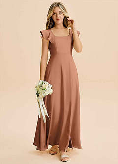 Azazie Bondi Junior Bronzer A-Line Side Slit Stretch Satin Dress image4