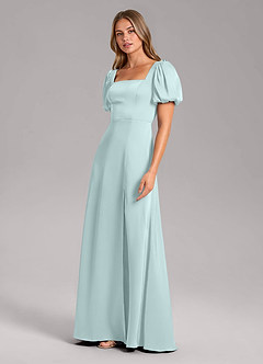 Azazie Fyona Bridesmaid Dresses Mist A-Line Pleated Stretch Satin Dress image10