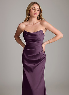 Azazie Lucille Bridesmaid Dresses Plum Mermaid Strapless Stretch Satin Convertible Dress image6