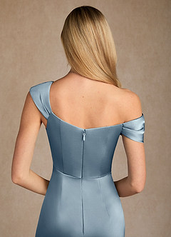 Azazie Laramie Mother of the Bride Dresses Dusty Blue Mermaid Pleated Stretch Satin Dress image6