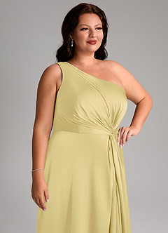 Azazie Brooke Bridesmaid Dresses Lemon Sorbet A-Line One Shoulder Stretch Satin Dress image13