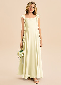 Azazie Carmin Junior Lemon Sorbet A-Line Ruched Chiffon Dress image1