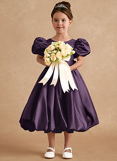 Azazie Jellybean Blumenmädchenkleider Ballkleid Gestreift Matte Satin Kleid Pflaume image3