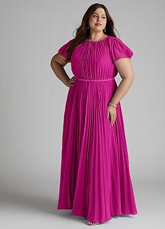 Azazie Kara Modest Bridesmaid Dresses A-Line Pleated Chiffon Floor-Length Dress image4