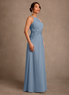Azazie Georgie Mother of the Bride Dresses Dusty Blue A-Line Lace Chiffon Dress image2