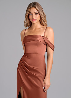 Azazie Lisbeth Bridesmaid Dresses Clay Mermaid Off the Shoulder Stretch Satin Convertible Dress image2
