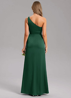 Azazie Feby Vestidos de damas de honor Vestido de Verde Oscuro de Satén Elástico de Corte en A con Hombro unilateral image2