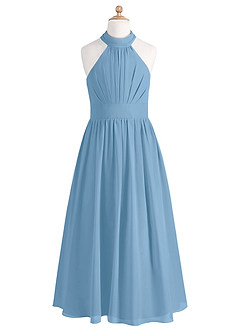 Azazie Iman Junior Steel Blue A-Line Pleated Chiffon Dress image5