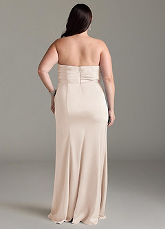 Azazie Yola Vestidos de damas de honor Vestido de Alabastro Blanco de Satén Elástico de Corte Recto Convertible con Cuello en V Plisado image10